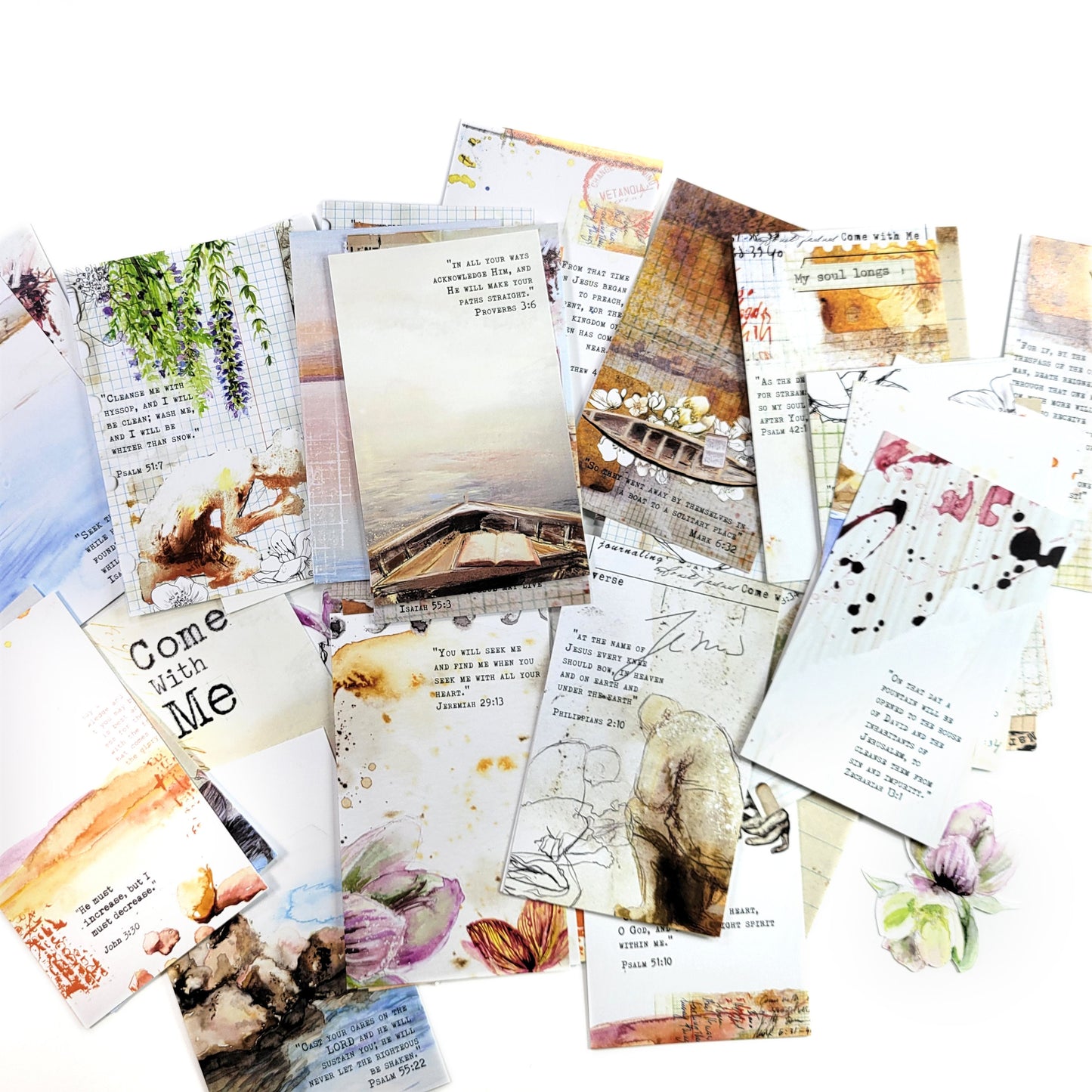 Come with Me - set of 40 illustrated Bible Journaling Cards with Bible verses