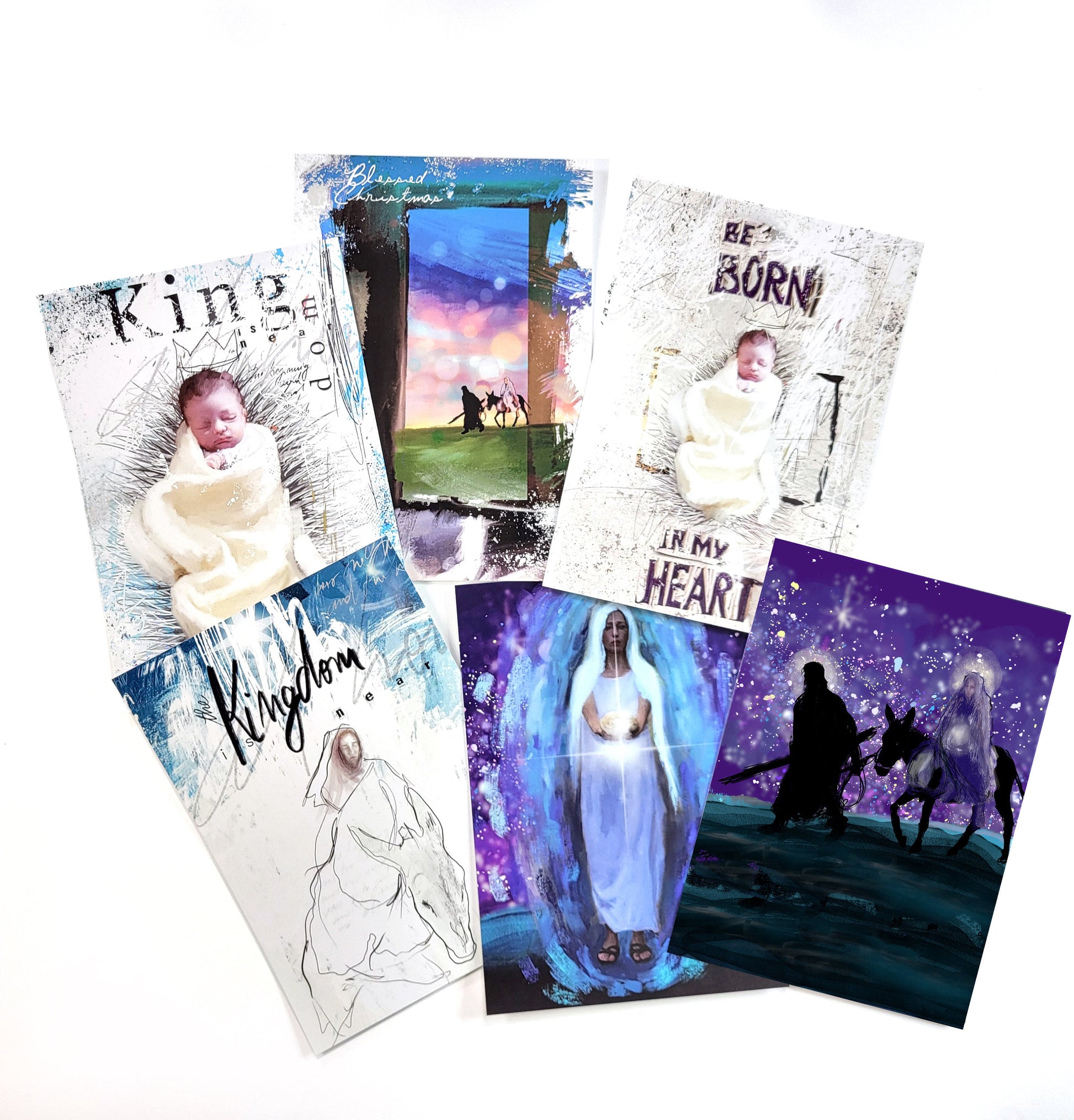 Set of 6 Advent, Christmas cards or prayer cards